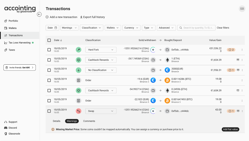 Accointing transactions table